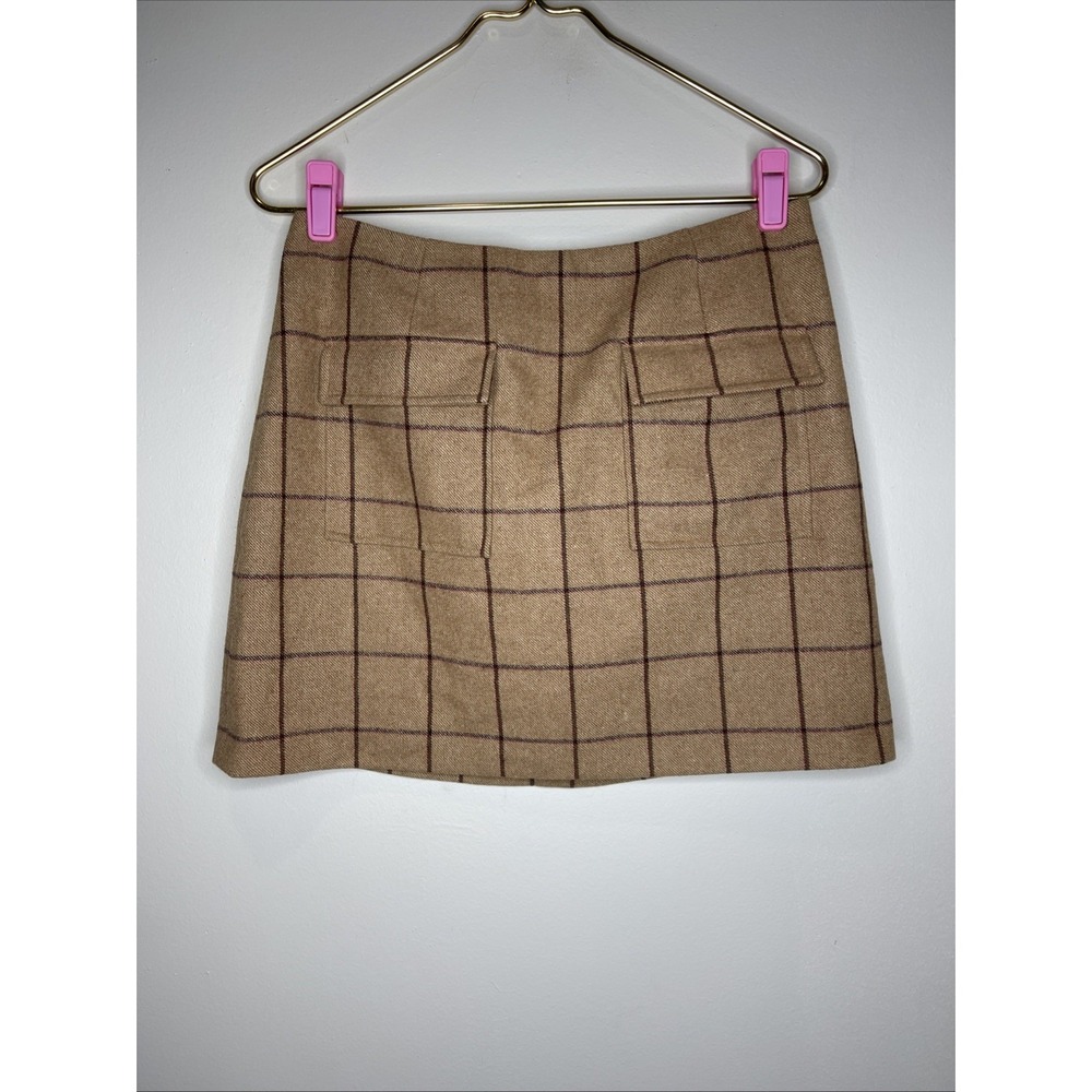 Reformation‎ Brown Plaid Wool Blend Janis Mini Skirt Sz 8
